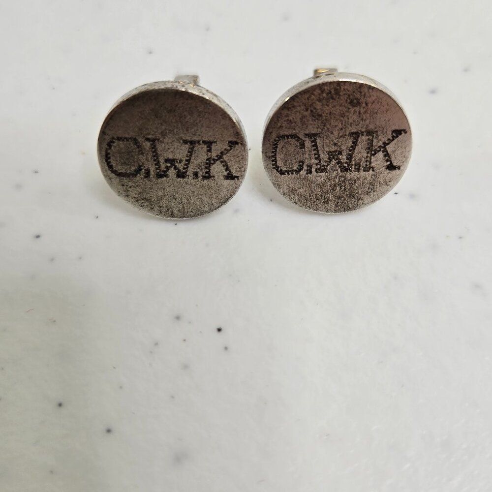 Anson Sterling Cufflinks CWK Circle Sterling Silver Engraved Mens Matte Distress